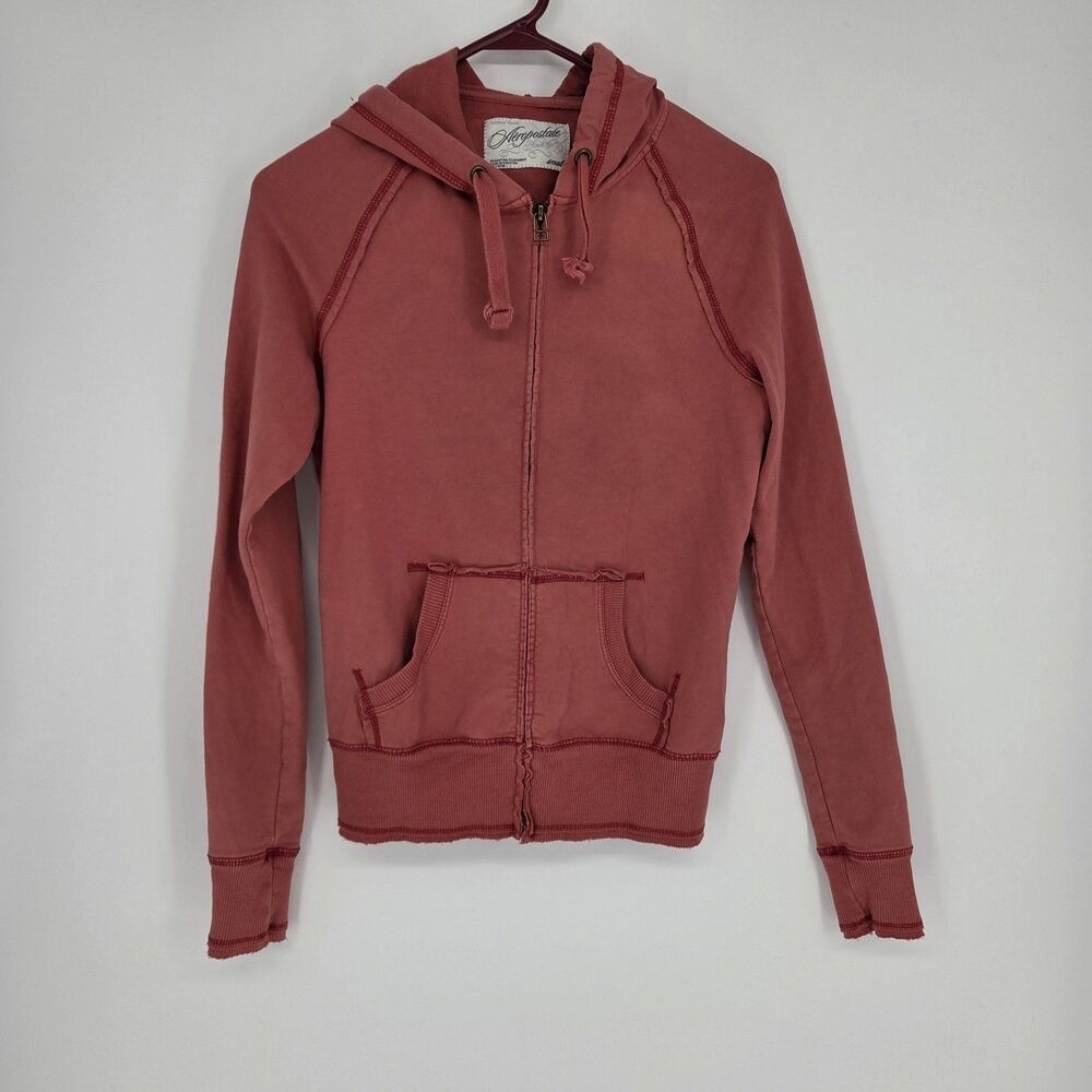 Aeropostale Womens Vintage y2k 2000s Faded Coral Full-zip Hoodie Pockets Small